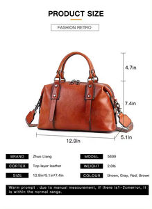 Bolso de hombro de cuero genuino personalizado, hecho a mano, con cierre de cremallera, para compras, con asa superior, para mujer. - Product Image 3