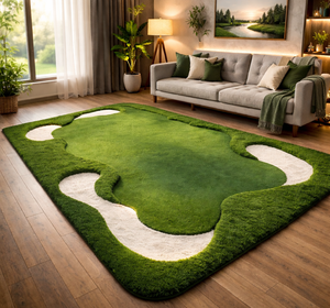 Tapis vert nature, tapis en forme de balle de golf, tapis en laine tufté à poils hauts et bas, tapis moderne pour salon, tapis en herbe sculptée - Product Image 2