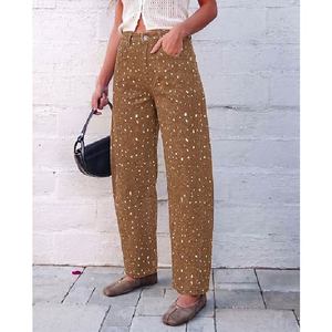 Jeans Estampados de Pierna Recta Elásticos para Mujer, Personalizados al por Mayor, OEM, Elegantes, de Cintura Alta, Lavado Medio, Pantalones de Mezclilla Largos para Mujer - Product Image 6
