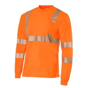 Chemises de sécurité pour entrepôt unisexes en polyester orange haute visibilité de classe 3, réfléchissantes, à séchage rapide, respirantes, à manches longues - Product Image 1