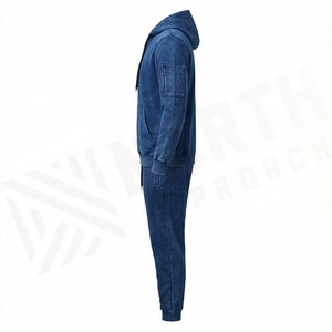 New Stylish Mens Hooded Tracksuit High Quality Acid Wash Zipper <b>Distressed</b> Jogging Wear Custom Logo Premium Sportswears - Product Image 3