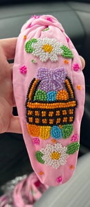 New White Knotted <b>Beaded</b> <b>Headband</b> Happy Easter Day Handmade Floral Embroidered Hair Accessory for Women and Girls <b>Headbands</b> 2026 - Product Image 5