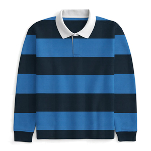 Chemise de rugby unisexe grande taille, noire et bleue, à séchage rapide, respirante, en coton et polyester, personnalisable, manches longues - Product Image 1