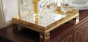 Wholesale Luxury <b>Rectangular</b> Gold <b>Mirror</b> Tray Bulk Hotel Serving Platter with Elegant Greek Key Design Feet Modern Home Decor - Product Image 2