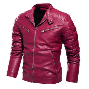 Chaqueta de Cuero para Motociclista, Corte Ajustado, Color Rojo, para Hombre, Estilo Casual, de Cuero PU, Resistente al Viento, con Cierre, para Otoño e Invierno - Product Image 6