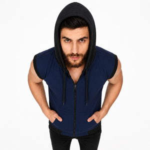 Chaleco con Capucha sin Mangas Premium para Hombre, Ropa Deportiva Personalizada para Gimnasio, Color Sólido, Ligero, con Cierre, Sudadera con Capucha para Entrenamiento, Sudadera de Alto Rendimiento 100% - Product Image 1