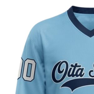 Men <b>Light</b> Blue Sublimated Ice Hockey V <b>Neck</b> Striped Jersey Polyester Sports Shirt Athletic Team Uniform Performance Wear - Product Image 6