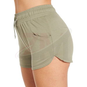 Shorts de Cintura Alta Color Verde Oliva para Mujer, con Bolsillos, Cierre con Cordón, Tejido Casual de Spandex y Poliéster, Transpirable y Ajustado - Product Image 4
