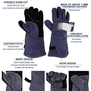 Guantes de soldador de cuero vacuno de alta calidad para protección de manos, guantes de trabajo para soldadura de uso general. - Product Image 5