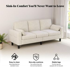 Divano Moderno PPL da 78 Pollici a 3 Posti con Braccioli e Cuscini, Divano Comodo per Soggiorno con Tasca Laterale - Product Image 4