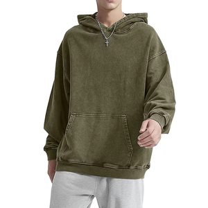 Streetwear Custom Logo Blank Cotton Unisex Long Sleeves Pullover <b>Sweatshirts</b> Taupe Distressed Acid Washed Hoodies for Men - Product Image 3