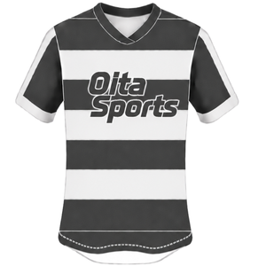 Ensemble uniforme de rugby noir et blanc à manches courtes, maillot de rugby rayé à col rond, short à cordon de serrage, vêtements de sport pour équipe athlétique - Product Image 3