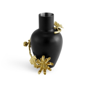 Jarrón de lujo Saleem International 2026 con diseño de granada, color plateado, de metal, con hoja de ginkgo marrón dorado - Product Image 3