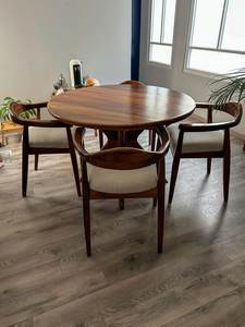 Modern Teak Wood <b>Round</b> <b>Dining</b> <b>Table</b> <b>Set</b> Scandinavian <b>Dining</b> Chair Luxury Cafe Restaurant Hotel Furniture - Product Image 2