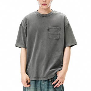 เสื้อยืดโออีเอ็ม โอดีเอ็ม ทรงโอเวอร์ไซส์ ผ้าคอตตอน 100% หนานุ่ม ซักฟอกแบบแอซิดวอช มีกระเป๋าหน้า ดีไซน์วินเทจ ทำสีซีดแบบดิสเทรส  รับผลิตตามแบบ - Product Image 5