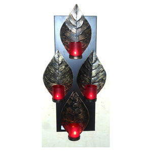 Art mural design feuille avec bougeoir 4 sections T-light Holder Wall Art Decor pour l'utilisation de mariage Décoration murale suspendue en métal - Product Image 1