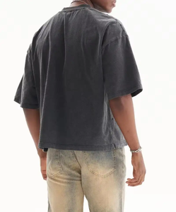 Men Premium Quality Vintage Wash <b>Distressed</b> Casual Covered Button Summer Breathable Eco-Friendly Quick Dry Cropped T-Shirt - Product Image 5