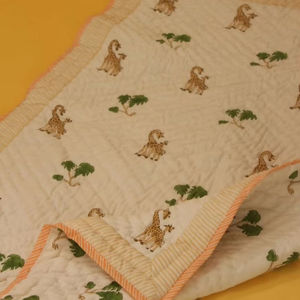 Handmade Soft Breathable Hand-block <b>Printed</b> <b>Safari</b> Giraffe Baby Cotton Quilt Reversible <b>Nursery</b> Dohar & Toddler Play Quilt - Product Image 1