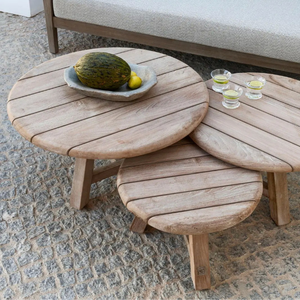 Round Coffee <b>Table</b> <b>Set</b> of Three Teak Wood Durable & Eco-Friendly Modern Design Customized Color for Outdoor Use - Product Image 2