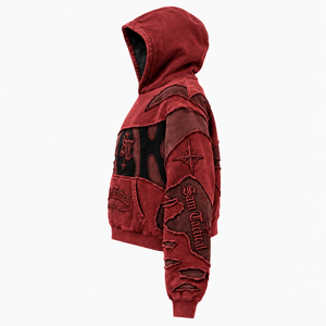 Sweat-shirt à capuche Sam Tactical Red Patchwork pour homme, coupe oversize, style streetwear, logo brodé, design personnalisé OEM - Product Image 4