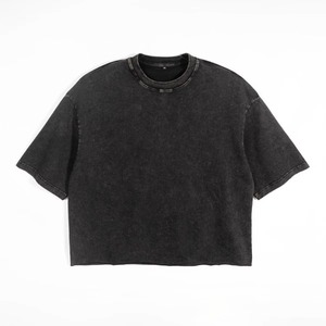 T-shirts vierges en jersey délavé à l'acide pour hommes, coupe ample streetwear, 100 % coton, épaules tombantes, couleur unie, logo personnalisé, OEM - Product Image 2