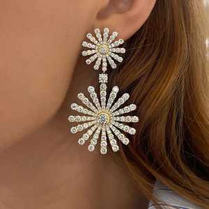 Floral <b>Diamond</b> <b>Dangle</b> <b>Earring</b> 51mm length Pave Set Lab Grown Bridal Luxury Big Statement Wedding Jewelry 10K 14K 18K Solid Gold - Product Image 2