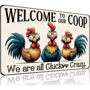 Targa Vintage in Latta con Scritta 'Benvenuti nel Nostro Pollaio' - Regalo per Fattoria, Cucina, Giardino e Decorazione Esterna - Product Image 1