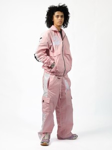 Custom <b>Pink</b> Nylon Windbreaker Set with Adjustable <b>Jacket</b> and Elastic Waist Pants for Lifestyle and Sportswear Collections - Product Image 1