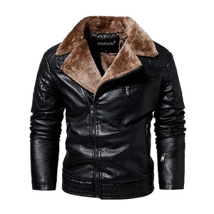 <b>Men's</b> Black PU Leather Moto Jacket With Faux Fur Lining Zipper Closure <b>Belted</b> Winter Biker Coat Women's Thickened Fur All-In-One - Product Image 2