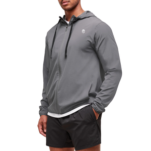 <b>Men</b> Slim Fit Hooded <b>Track</b> <b>Jacket</b> Lightweight Zip Up Windbreaker Running Training Sportswear Casual Activewear Grey Coat - Product Image 4