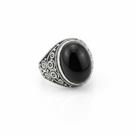 Anillo de cóctel clásico de plata 925 vintage para hombre, regalo de compromiso, boda, fiesta, con piedra ovalada de laboratorio y engaste de bisel con patrón floral