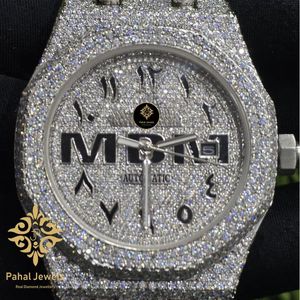 Iced Moissanite Stainless Steel Mechanical <b>Automatic</b> Men's Watch 20mm Luminous Hands <b>Chronograph</b> Hidden Clasp Luxury Dress - Product Image 3