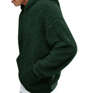 Sudadera con Capucha Extra Grande Verde Kangaroo Pockets, Ligera, de Forro Polar, Lisa, para Hombre, para Invierno - Product Image 4