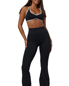 Women's Black Sports <b>Bra</b> With White Contrast Binding Deep V-<b>Neck</b> <b>Halter</b> Yoga Fitness <b>Bra</b> Medium Support Breathable Seamless - Product Image 4