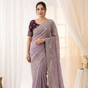 ผ้าส่าหรีปักลายพรีเมียม ดีไซน์เนอร์ C Pallu ประดับเลื่อม ปักลายฉลุ ขอบเสื้อปักอย่างประณีต เหมาะสำหรับงานแต่งงาน ฤดูร้อน ฤดูหนาว สินค้าส่งออกคุณภาพสูง - Product Image 2