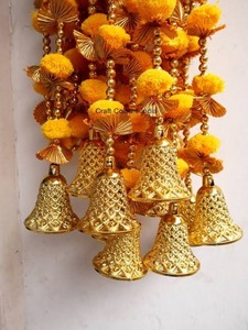 <b>Gold</b> Traditional Pom Pom Bell Garland Handcrafted Wall Hanging Wedding Diwali Party Entryway Housewarming Festival Decor - Product Image 2
