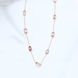 Collier ras du cou tendance en or jaune massif 18 carats fait main, avec maillons et pierres précieuses multi-tourmalines facettées, idéal pour les mariages féminins – Meilleure vente - Product Image 3