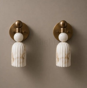 Brass Wall <b>Sconce</b>, Italian Marble Alabaster Wall Light, Mid Century Modern Vintage Brass <b>Lighting</b> Fixture, Luxury Bathroom Vanit - Product Image 3