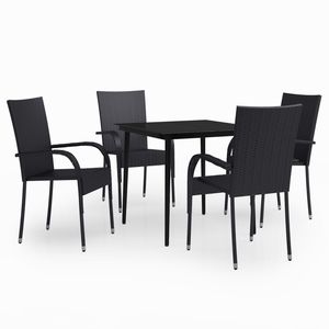 Conjunto de Muebles de Jardín de Ratán PE Negro y Acero con Recubrimiento en Polvo, con Vidrio, para Patio - Product Image 2