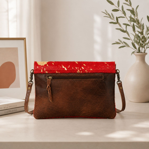 Bolso de Mano Tipo Clutch con Asa Cruzada de Piel de Vaca para Mujer, Hecho a Mano, de Cuero Genuino, Estilo Rodeo Rústico - Product Image 4