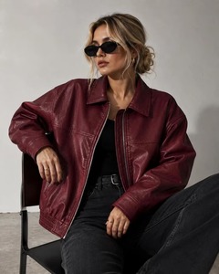 <b>Burgundy</b> <b>Leather</b> <b>Jacket</b> For Women Oversized Vintage <b>Jacket</b> Bomber <b>Jacket</b> For Her Black, Brown - Product Image 5