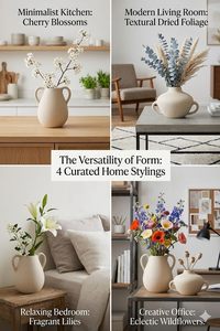 Vase en céramique blanche avec poignée, finition mate, fait main, moderne, pour table, décoration d'intérieur - Product Image 5