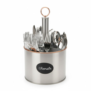 Porte-couverts en métal argenté à 3 compartiments, forme ronde, organiseur d'ustensiles pour comptoir - Product Image 5
