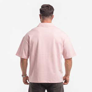 เสื้อเชิ้ตผ้าฝ้ายทรงบ็อกซี่สำหรับผู้ชาย ปกคอพับ แขนสั้นแบบดรอปไหล่ ติดกระดุม ทรงหลวม - Product Image 6