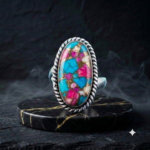 Bague ovale en turquoise, argent sterling 925, sertissage clos, style ethnique - Product Image 3