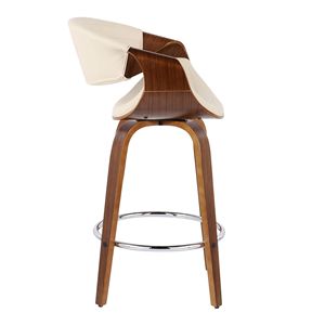 Symphony 26 \ "Set moderno sgabello da banco a altezza fissa della metà del secolo 2 mobili girevoli in legno di noce per sala da pranzo in finta pelle crema - Product Image 3