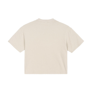 เสื้อยืดโอเวอร์ไซส์สีเบจสำหรับผู้ชาย แขนสั้น คอกลม สไตล์สตรีท ผ้าถักเนื้อฝ้าย - Product Image 3