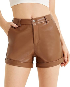 Shorts en cuir marron pour femme, tendance, en peau de mouton véritable, qualité supérieure, service d'échantillons disponible pour marque privée - Product Image 4