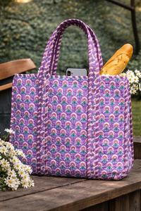 Women's Trendy Fashion Block Print Cotton Quilted Tote Shoulder Bag Handmade Washable Purse Beautiful Shopping <b>Accessory</b> - Product Image 2
