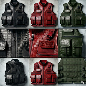 เสื้อกั๊กหนังจระเข้สีแดงลายนูนสำหรับผู้ชาย เสื้อแจ็คเก็ตสตรีทแวร์แนวแทคติคอล เสื้อกั๊กหนังสำหรับขี่มอเตอร์ไซค์ เสื้อกั๊กไบค์เกอร์ - Product Image 2